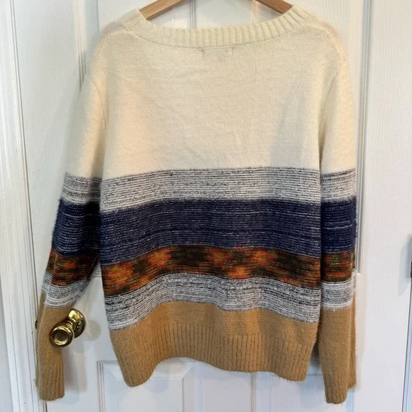 Fate Striped Colorblock Cozy Knit Sweater Cream Tan Navy XL - Picture 6 of 6